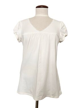 RW&CO. V-neck Ivory Cotton Shirt Cap Sleeve Size L